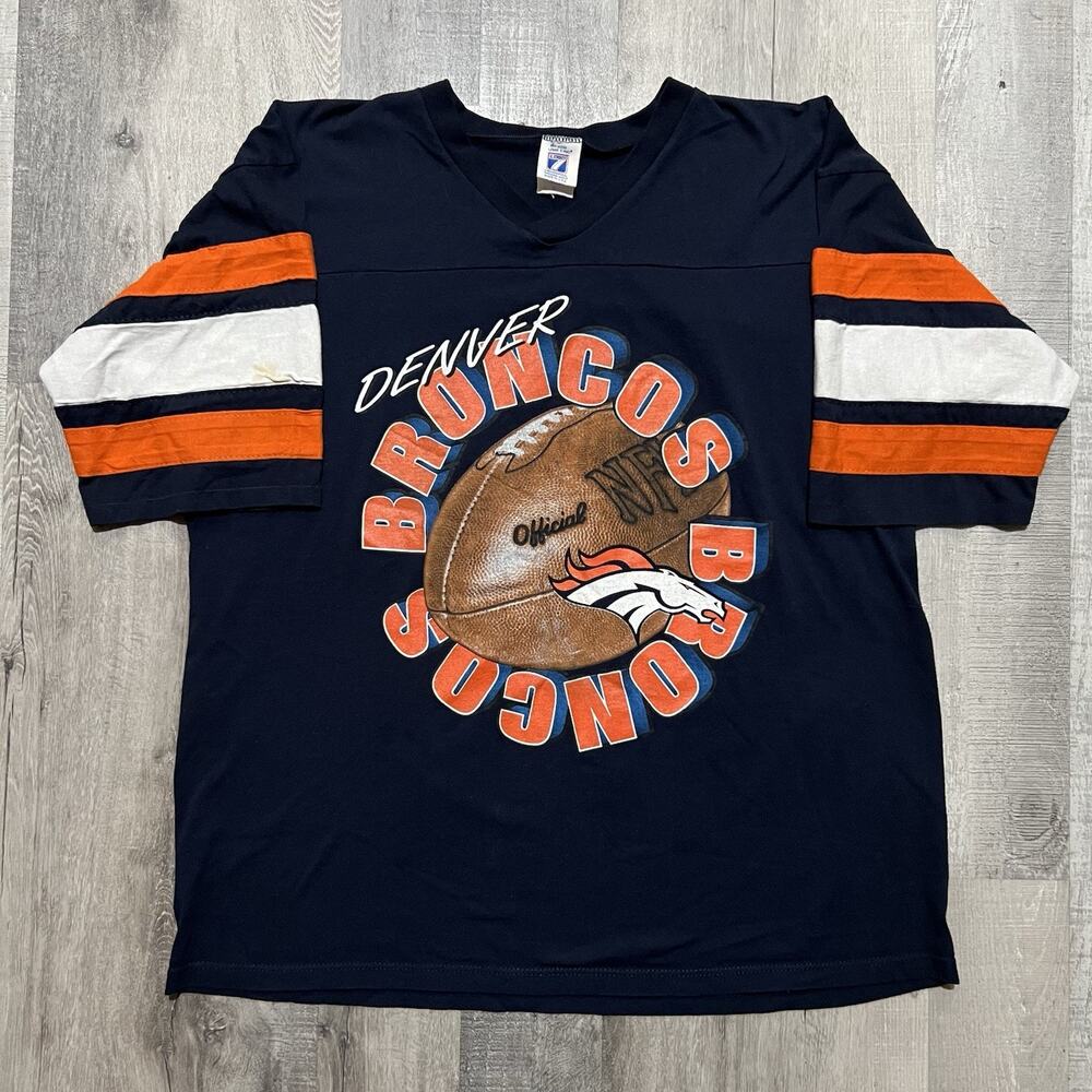 VTG Denver Broncos Logo 7 T Shirt 90s Jersey Style Cotton Football NFL Sz XL
